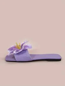 Dép xỏ ngón đế bằng họa tiết hoa thiết kế kiểu Pháp dành cho nữ, dép xăng đan thời trang mùa hè thích hợp cho các buổi hẹn hò, mua sắm, tiệc tùng, kỳ nghỉ ở bãi biển và trang phục thường ngày ở nhà - Màu tím - Xem 5