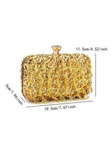 Retro Beaded Evening Clutch Bag, Removable Shoulder Strap, Solid Color Polyester Handbag With Buckle Closure And Decorative Box-Shaped Wallet, Suitable For Banquets And Parties