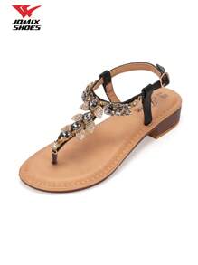 JOMIX Sandali estivi da donna, scarpe aperte da donna, sandali gioiello donna, ciabatte mare donna, sandali con tacco basso, design con pietre preziose, lucidi, con chiusura regolabile, eleganti scarpe da donna per l'estate
