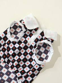 1 pieza Camisa con bloque de color transpirable, diseño de cuello y estampado de corazón, ropa para perros pequeños, argolla para correa, ligera para verano