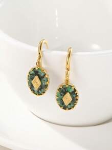 LOS PENDIENTES ANTAARA Pendientes de acero de titanio con piedra natural de pino, que no se desvanecen, de moda exclusiva, con un alto sentido de lujo ligero