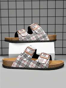 Couple's Luxury Soft Cork Mule Slippers, Retro Buckle Casual Beach Sandals For Men & Women - White - View 1