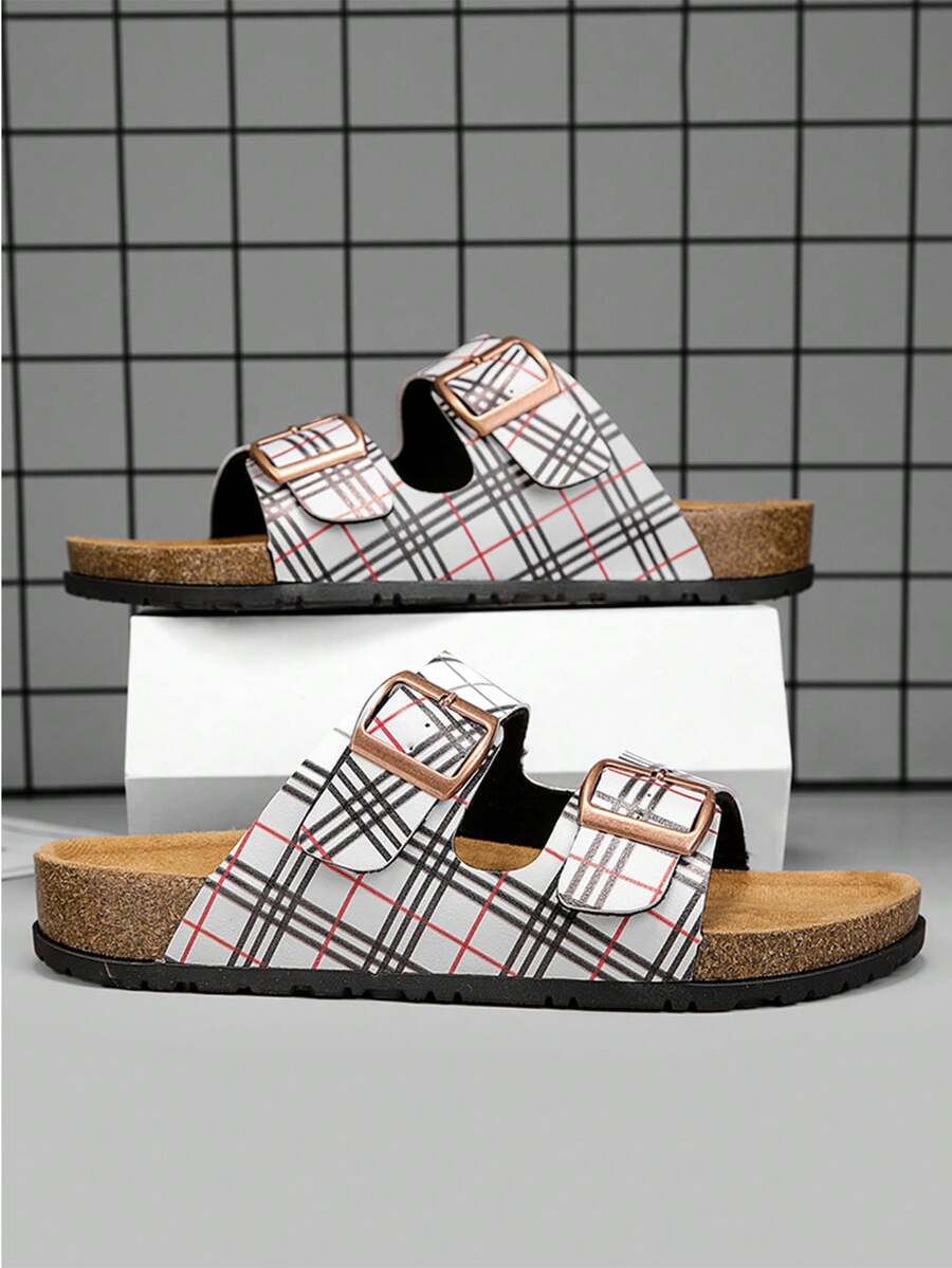 Couple's Luxury Soft Cork Mule Slippers, Retro Buckle Casual Beach Sandals For Men & Women - White - View 1