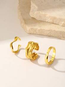 3pcs Set Stainless Steel Asymmetrical Rings For Women, Multilayer Stackable Rings Jewelry