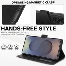 1 件黑色皮革钱包式磁吸翻盖手机壳带卡夹，适用于（Apple///Redmi//Transsion）手机型号，保护套