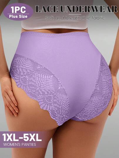 MEIYATING Plusstorlekar spetstrosor för kvinnor, hög midja, magkontroll, utskärning, blommönster, sexiga och bekväma