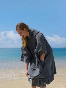 1 Pc Plush Changing Robe, Fluffy Wearable Blanket, Soft Oversize Hooded Towel Surf Poncho With Pocket For Aquatics & Home Back To School - Multicolor - View 6