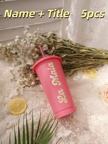 1/5 件，个性化派对冷饮杯，自定义名称和标题，加厚材质，24 盎司大容量，可重复使用，带吸管，适用于婚礼、单身派对、生日派对、户外运动沙滩水瓶以及父亲节礼物、毕业杯、伴娘礼物 - 五彩杯 - 查看 24