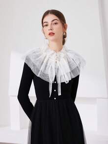 1 件带抽绳连帽网状领子，可调节弹性荷叶边假领 - 彩色 - 查看 2