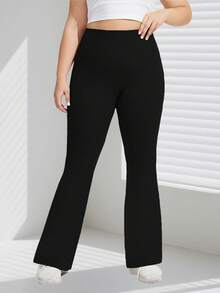 1 pieza Pantalones de yoga de talle alto de talla grande con efecto moldeador y elástico de alto impacto para cadera, color sólido de verano, moda simple, pantalones acampanados deportivos para exteriores, fitness, running, ciclismo, shorts de boxeo, pantalones elásticos ligeros, suaves, de secado rápido y transpirables para gimnasio