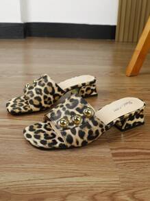 Mules à talon compensé épais imprimé léopard marron pour femme, chaussures d'été confortables
