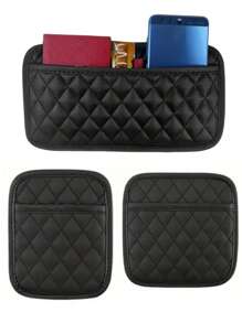 1pc Black Quilted PU Leather Car Seat Organizer For Phone, Keys, Coins & Small Items - Fit Storage Bag With Diamond Pattern, Compact Design For Most Car Interiors, Car Storage For Women Storage Organizer Travel Essentials Back To School Dormitory Storage