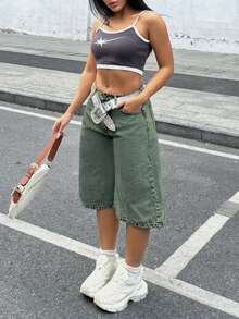 Women's Y2K Loose Fit Wide Leg Seven-Point Denim Jeans Pants With Butterfly Embroidery Pockets - Nostalgia - View 4