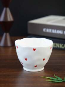 1pc/5pcs Cute Cartoon Heart & Bow Handle Ceramic Mugs, Family Gathering Tableware, Breakfast Milk Cup, Afternoon Tea Coffee Cup, Holiday Souvenir, Birthday Gift Back To School