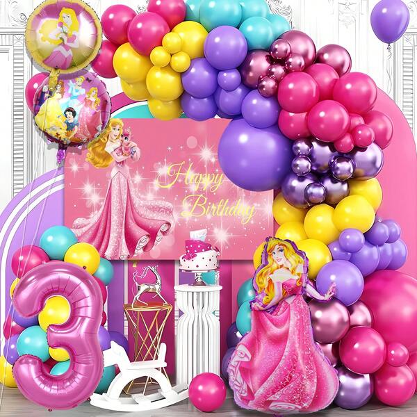 122-Piece Princess Aurora-Themed Balloon Arch Set, Used For Decorative Balloon Arrangements At Birthday Parties (Especially For One-Year-Old Celebrations), Graduation Ceremonies, And Gender Reveal Events.