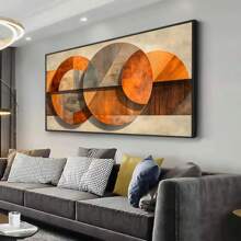 1 Stück moderne abstrakte Leinwandkunst - rahmenloses retrogeometrisches Wandbild, Orange & Braun auf Beige, für Wohnzimmer, Schlafzimmer oder Flur Dekoration, Raumdekoration, rahmenloses Wandkunstposter, Party Zubehör