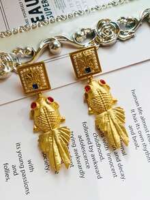 1 对复古时尚独特金鱼设计电镀吊坠耳环，适合女性日常、节日佩戴、珠宝配饰礼物 - 耳環 - 查看 4