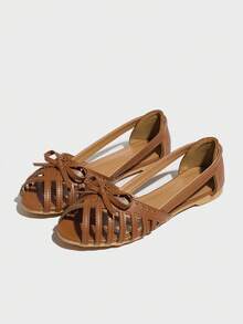 2025 Autumn Women's Flat Outdoor Hollow-Out Roman Sandals - Brown - View 7