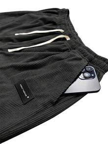 男士休闲灯芯绒裤，纯色，抽绳腰带和口袋，透气舒适，适合日常活动，春秋新品