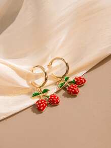 2 pares de aretes tipo botón con diseño de cereza y fresa, accesorios alegres - apropiados para uso diario y fiestas