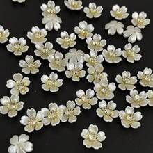 50pcs/Bag, 14mm 5-Petal Crepe Myrtle Flowers, Gold Base Claw Set Rhinestone Resin Flowers, Pearls Without Holes, For Clothing Decoration