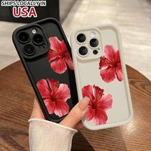 Hibiscus Blossoms Pattern TPU Phone Case For IPhone 16 15 14 Pro Max 13 12 11 XR XS Plus Shockproof Non Slip Military-Grade Protection Silicone Cover Cellphone Protective Smartphone Casing - 黑色 - 查看 1