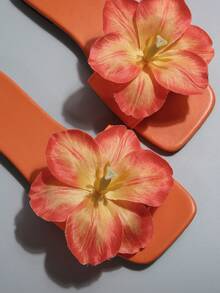 法式平底花朵系带女式凉鞋，新款时尚夏季户外/室内凉鞋，适合约会、购物、派对、海滩度假、居家休闲 - 橘色 - 查看 8