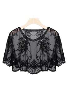 1 peça Poncho formal brilhante feminino com lantejoulas enfeitadas, formato de gota d'água, detalhes de franjas com borlas e contas, acessórios para mulheres, dia dos namorados