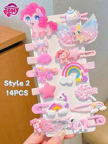 MY LITTLE PONY 14 件可爱卡通发夹，超级可爱的发饰，婴儿发夹，刘海夹，适合派对的卡通侧夹，送给朋友和女士的圣诞礼物，生日礼物，可爱的动漫风格，适合派对礼物的家居装饰，家居夏季婚礼海滩返校学校用品房间装饰