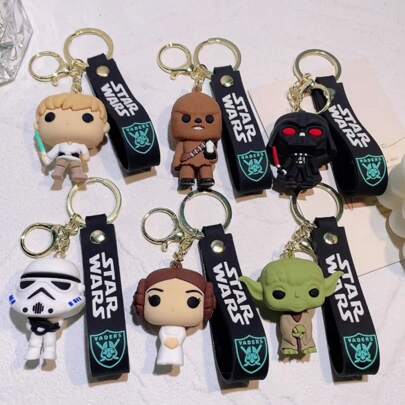 Star Wars Set de 6 llaveros de Star Wars con diseños de Luke Skywalker, Princesa Leia, Stormtrooper y dibujos animados, adecuado como regalo de Navidad para estudiantes, para decorar mochilas escolares o como llavero de coche