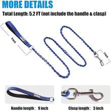 Dog Leash Chew Proof, Chain Leash Anti Chew Dog Leash For Large Dogs Heavy Duty, Indestructible Metal Leash Anti Bite Chain Link With Woven Cord Soft Padded Handle (Orange, 5FT) - Blue - View 3