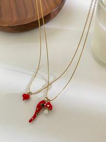 Monlansher Neue Edelstahl-Emaille-Anhänger Halskette für Frauen, handgemachter Schmuck, luxuriöser High-End-Stil für Feiertage, Partys und den täglichen Gebrauch