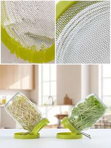 1pc Green Plastic & Stainless Steel Sprouting Lid Bean Sprouts Jar Filter - White - View 4