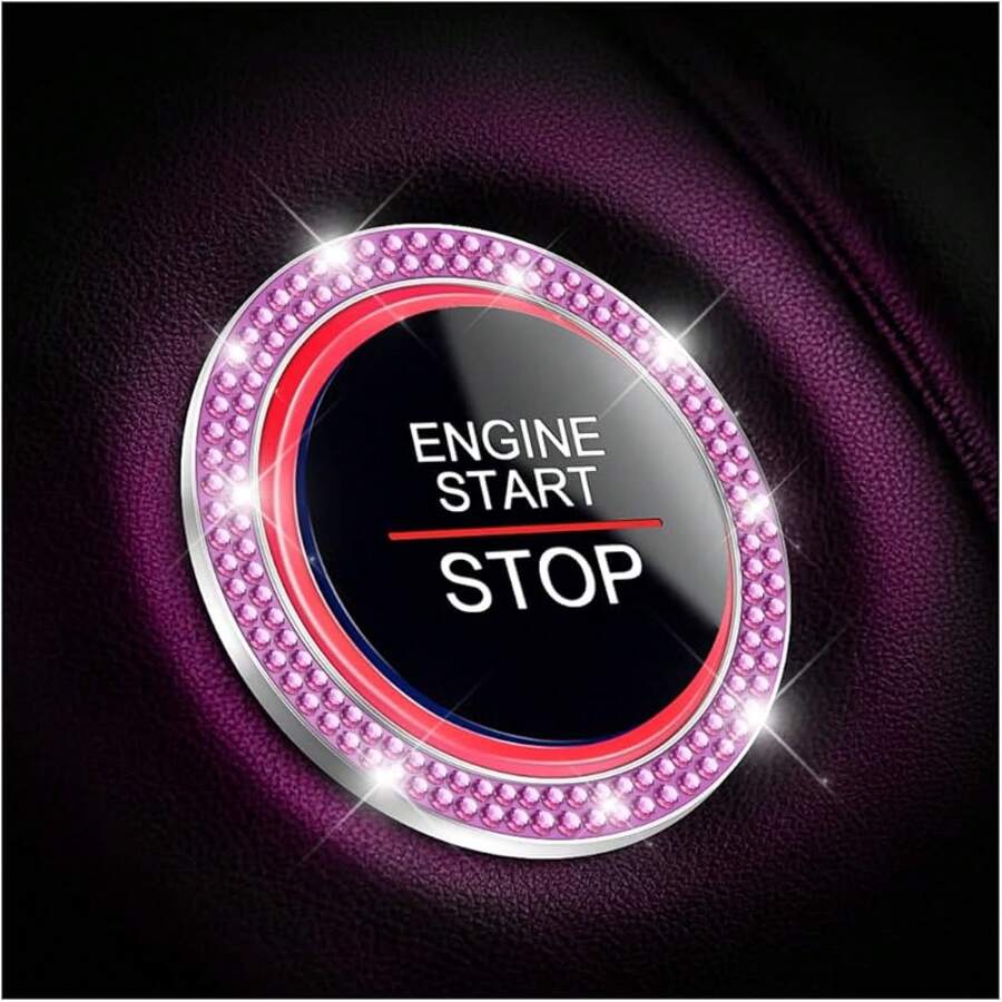 Car Bling Engine Start Ring Decals, 2 Pack Car Push Start Button Cover/Sticker, Ignition Knob Bling Ring, Sparkling Car Interior Accessories Women (Pink1)2025 - Màu tím - Xem 1
