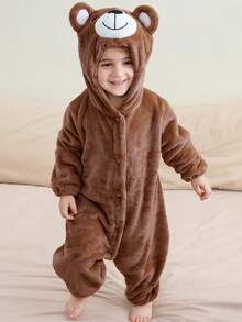 MICHLEY 1-Piece Baby Sleeping Bag, Long Sleeve & Footie Design, Comfortable & Cute, Suitable For Autumn/Winter, Polyester Material, Pink/Brown/Rose Red/White Bear Cartoon Pattern, Fit For 1-3 Years Old Boys & Girls, Baby Supplies, Suitable For Daily Use - Brown - View 2