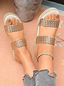 Women's Thick-Soled Straw Rope Summer Beach Holiday Slip-On Wedge Sandals, Stylish And Fashion