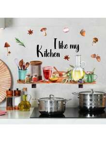 Kitchen Stickers/Decorative Stickers English Kitchen Utensils Ingredients Bee Butterfly Stickers Waterproof And Dustproof Stickers, 1 Piece Pvc Material Removable Wear-Resistant Stickers, Suitable For Kitchen Decoration, Wall Decoration, Restaurant Decoration, Wall Stickers 23.62 * 11.81 Inches, Interesting Birthday Gifts, Graduation Gifts, Make Your Home A New Look