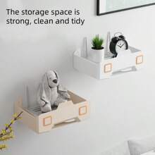 1pc Multifunctional WiFi Router Storage Box, Large Capacity With Multi-Port Ventilation Design, Plastic Material Organizer Shelf With Adhesive Strip And Fixing Screws, Available In Multiple Colors, Robot-Shaped Design Details, Suitable For Storing Router, Small Items, Wall-Mounted Organization
