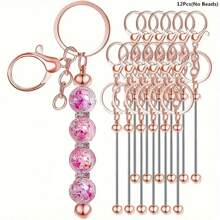 4/8/12/20pcs(No Beads) Beaded Key Chain Kits, Metal Blank Beaded Key Chain DIY Accessories, For Pendant, Jewelry Making, Gift