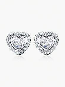 MODIAN 925 Sterling Silver Clear CZ Heart Fashion Stud Earrings Rings With For Her Anniversary Women Charm Wedding Statement Silver Fine Jewelry
