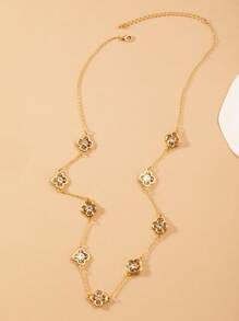 1 pendentif trèfle ajouré avec une longue chaîne, collier élégant et vintage pour femmes dans un style européen et américain