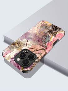 1 pieza Funda de teléfono de material suave TPU + PC 2 en 1, resistente a golpes, antideslizante, con estampado de flores vintage y estampado de leopardo, compatible con Apple 11/12/13/14/15/16/16 Plus/16 Pro/16 Pro Max