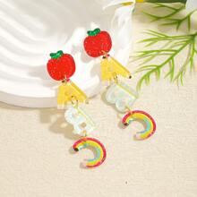 2 Pairs Of Cute And Interesting Acrylic Letters Abcfruit Earrings, With A Artistic Style Design In The Shape Of An Apple Pencil Earrings. Suitable For Daily Use, For Special Occasions, For Dates, Or As Gifts.
