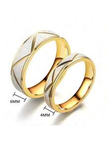 Conjunto de 2 anéis de casal banhados a ouro 18K, design para festa, casamento, joias da moda, faixa de aço inoxidável