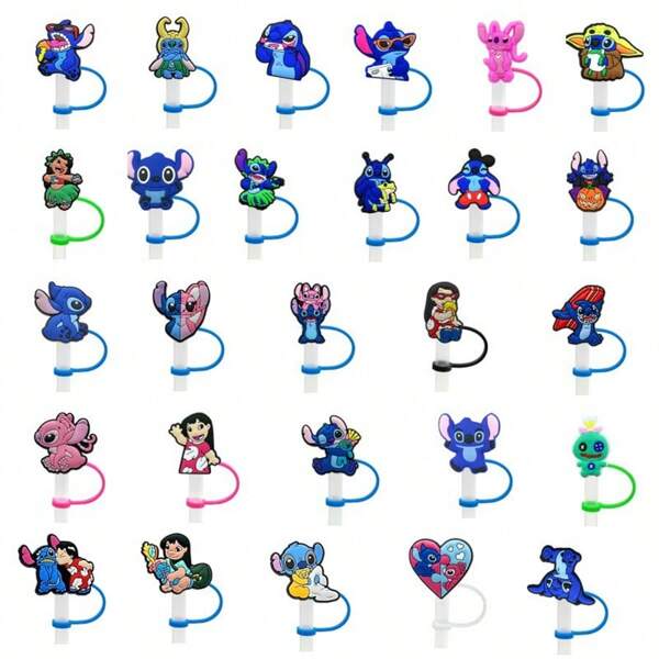 Sanrio 2pcs Cartoon Character Straw Sleeves, Silicone Straw Dust Caps, Cute Anime Party Straws Decor