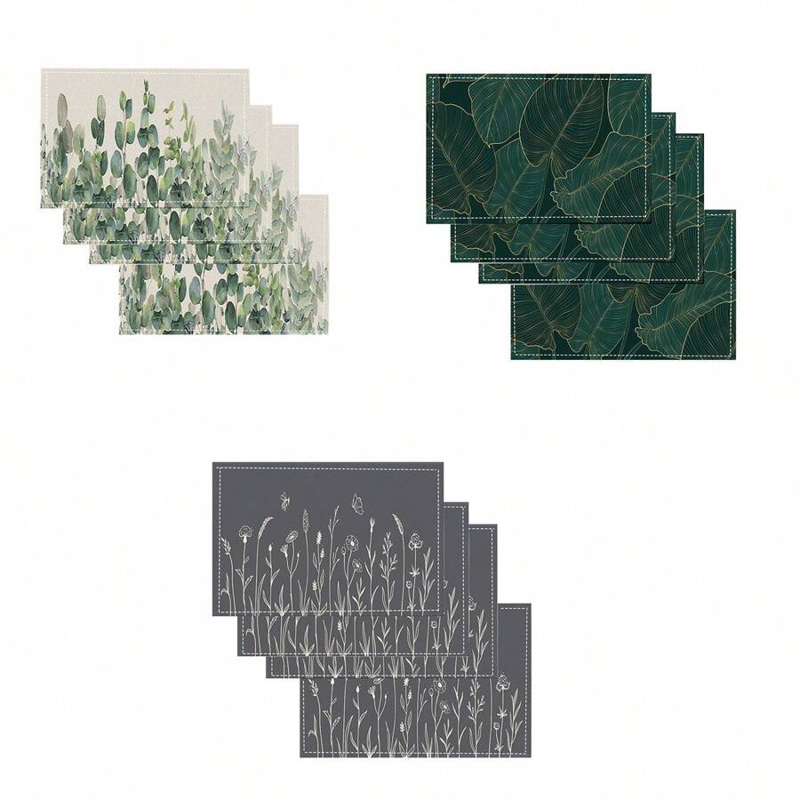 14/6pcs Palm Leaf Placemats, Tropical Green Leaf & Calathea Plant Design Dining Table Mats, Hawaiian Seasonal Kitchen & Home Decor