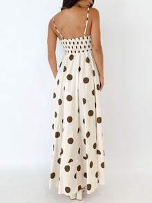 Women Y2K Maxi Dress Smocked Spaghetti Strap Sleeveless Long Flowy Dress Boho Backless Aline Long Dress Summer Casual Beach Sun Dress - 白色 - 查看 5