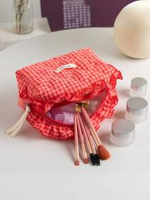 1pc Berry Color Lace Large Capacity Portable Cosmetic Bag With Zipper Closure, Suitable For Storing Lipstick, Makeup Brushes, Skincare Products, Phone, Coins, Small Items, For Home, Travel, Vacation, Wedding, Bridesmaid Gift, Mother's Gift, Birthday Gift, Cruise Essential, Christmas Gift, Makeup Bag, Travel, Women Travel Essential Gift, Cosmetic Bag - Multicolor - View 8