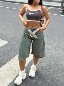 Pantalones vaqueros de mujer de tiro alto y pierna ancha con ajuste holgado, con bolsillos bordados con mariposas