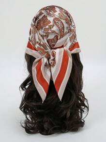 1 pieza Pañuelo cuadrado con estampado de cachemira para mujer, accesorio de moda adecuado para uso diario como diadema, corbata, pañuelo para el cuello con aspecto de seda